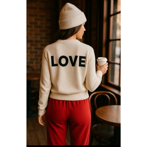 Spiritual Gangster Cream Chenille Sweater Top “LOVE” Back – Women’s Medium - Picture 9 of 10